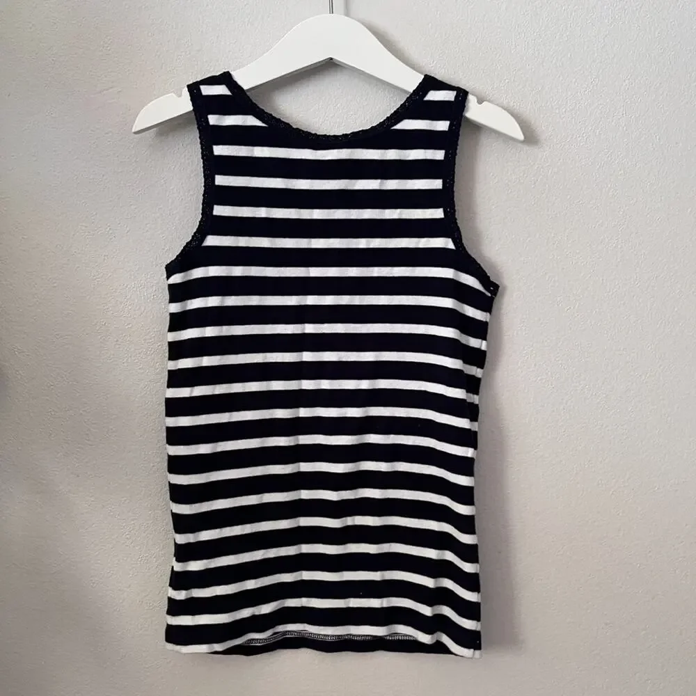 Gap Stripe Lace Edge Tank - Navy Blue White - 8 Medium